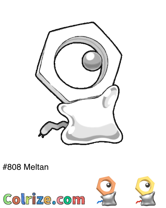 Pokemon Meltan coloring page + Shiny Meltan coloring page