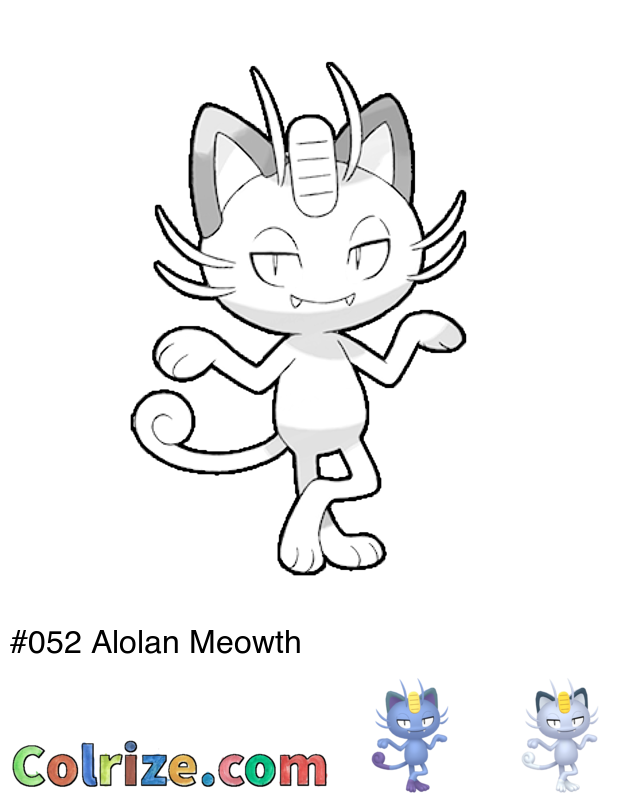 Pokemon Alolan Meowth coloring page + Shiny Alolan Meowth coloring page
