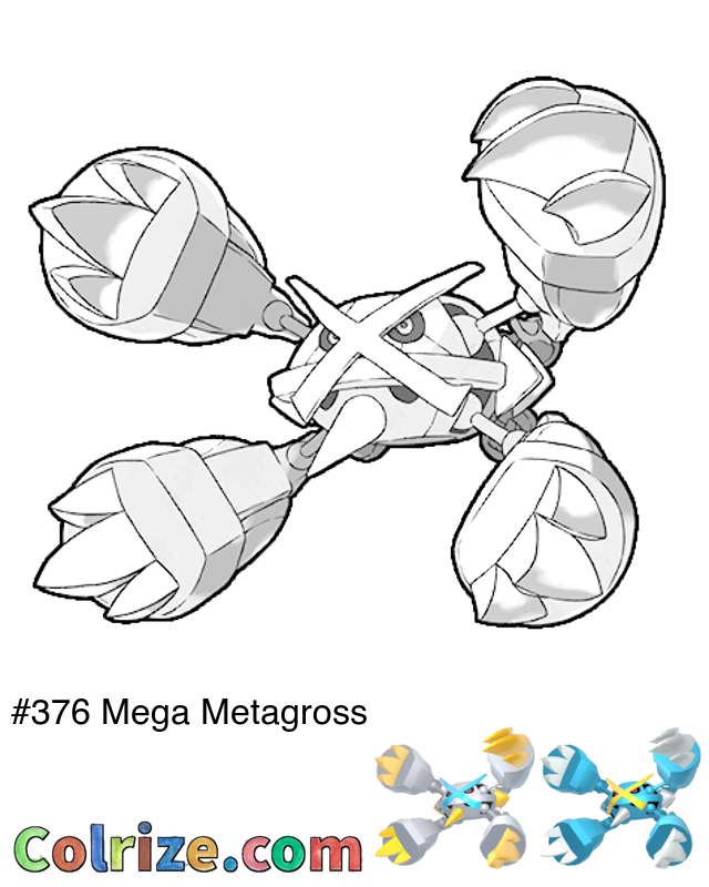 Pokemon Mega Metagross coloring page + Shiny Mega Metagross coloring page