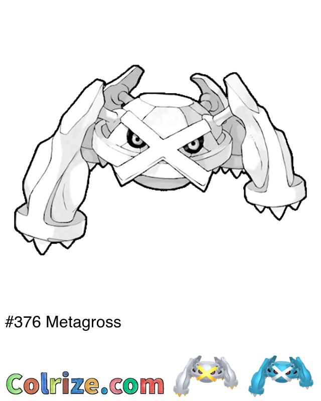 Pokemon Metagross coloring page + Shiny Metagross coloring page