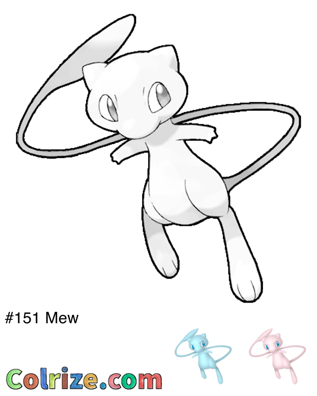 Pokemon Mew coloring page + Shiny Mew coloring page