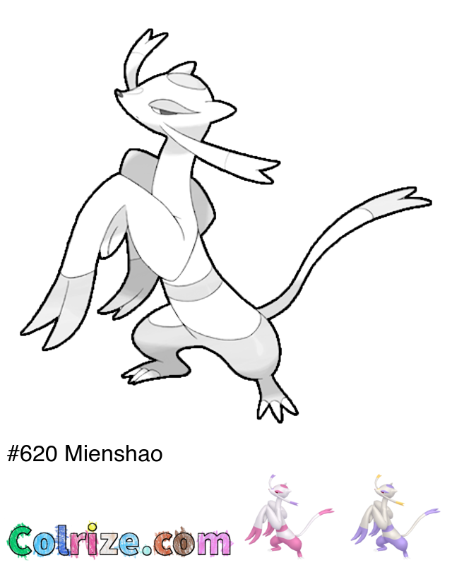 Pokemon Mienshao coloring page + Shiny Mienshao coloring page