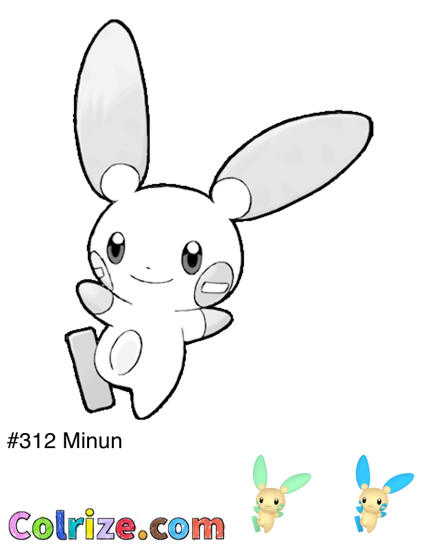 Pokemon Minun coloring page + Shiny Minun coloring page