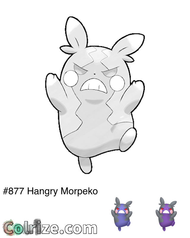 Pokemon Hangry Morpeko coloring page + Shiny Hangry Morpeko coloring page