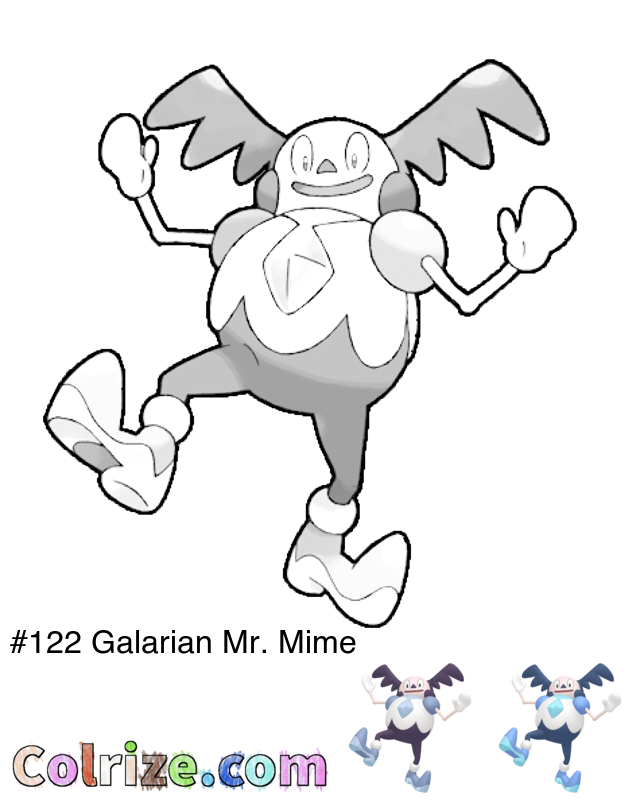 Pokemon Galarian Mr. Mime coloring page + Shiny Galarian Mr. Mime coloring page