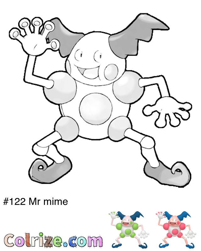 Pokemon Mr mime coloring page + Shiny Mr mime coloring page