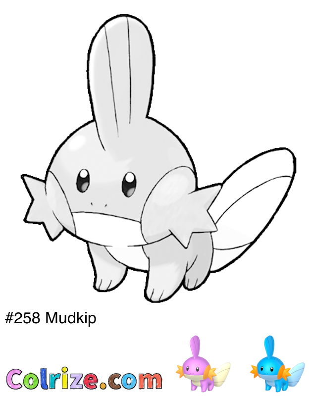 Pokemon Mudkip coloring page + Shiny Mudkip coloring page