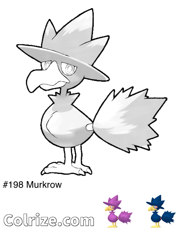 Pokemon Murkrow coloring page + Shiny Murkrow coloring page