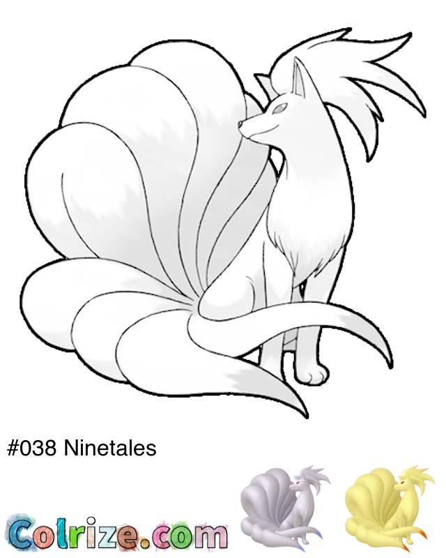 Pokemon Ninetales coloring page + Shiny Ninetales coloring page