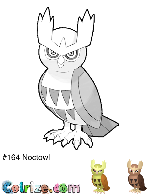 Pokemon Noctowl coloring page + Shiny Noctowl coloring page