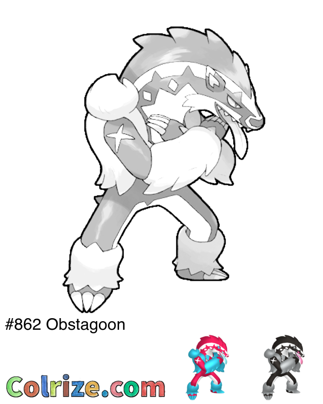 Pokemon Obstagoon coloring page + Shiny Obstagoon coloring page