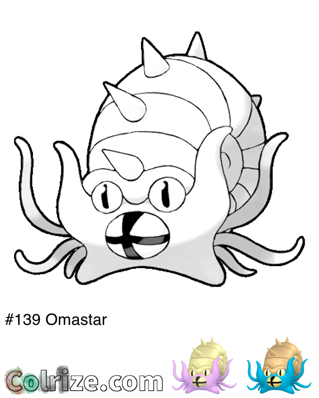 Pokemon Omastar coloring page + Shiny Omastar coloring page