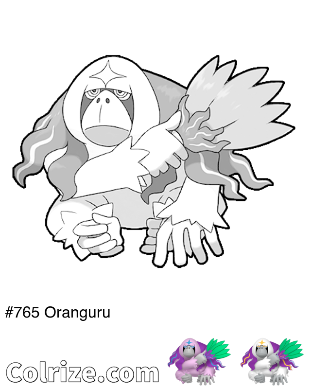 Pokemon Oranguru coloring page + Shiny Oranguru coloring page