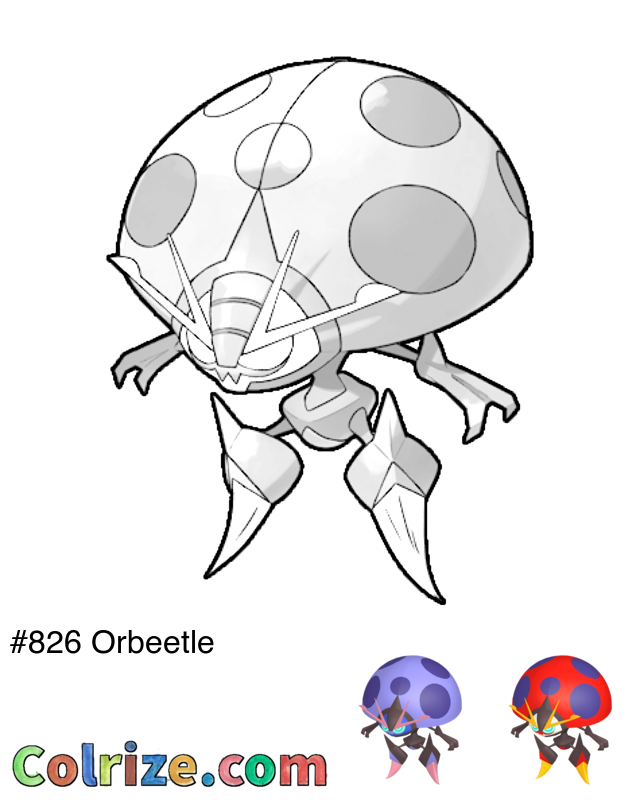 Pokemon Orbeetle coloring page + Shiny Orbeetle coloring page