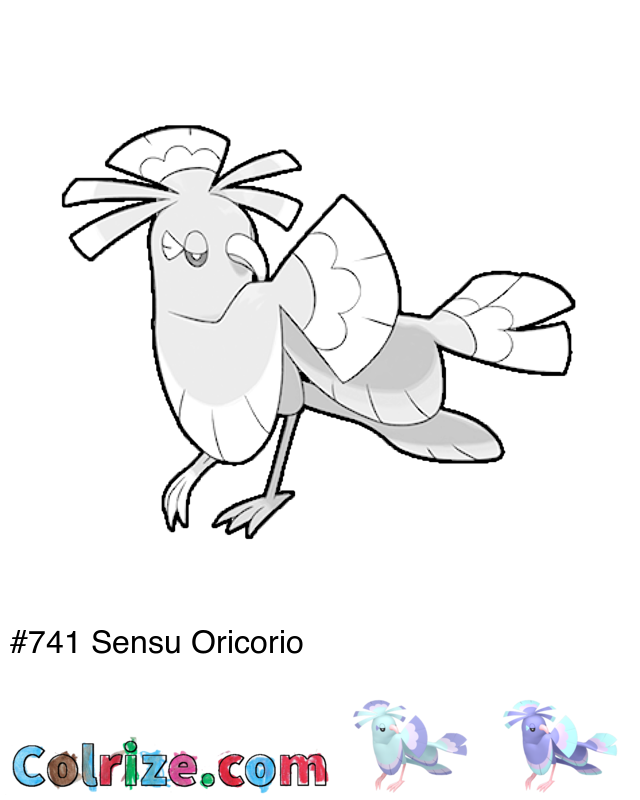 Pokemon Sensu Oricorio coloring page + Shiny Sensu Oricorio coloring page