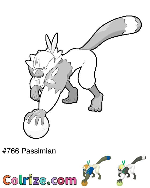 Pokemon Passimian coloring page + Shiny Passimian coloring page