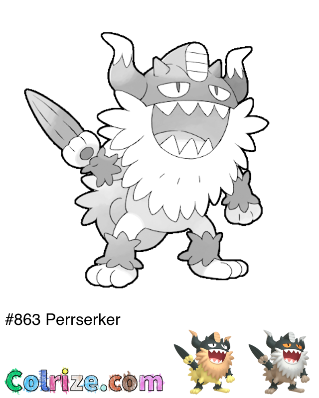 Pokemon Perrserker coloring page + Shiny Perrserker coloring page