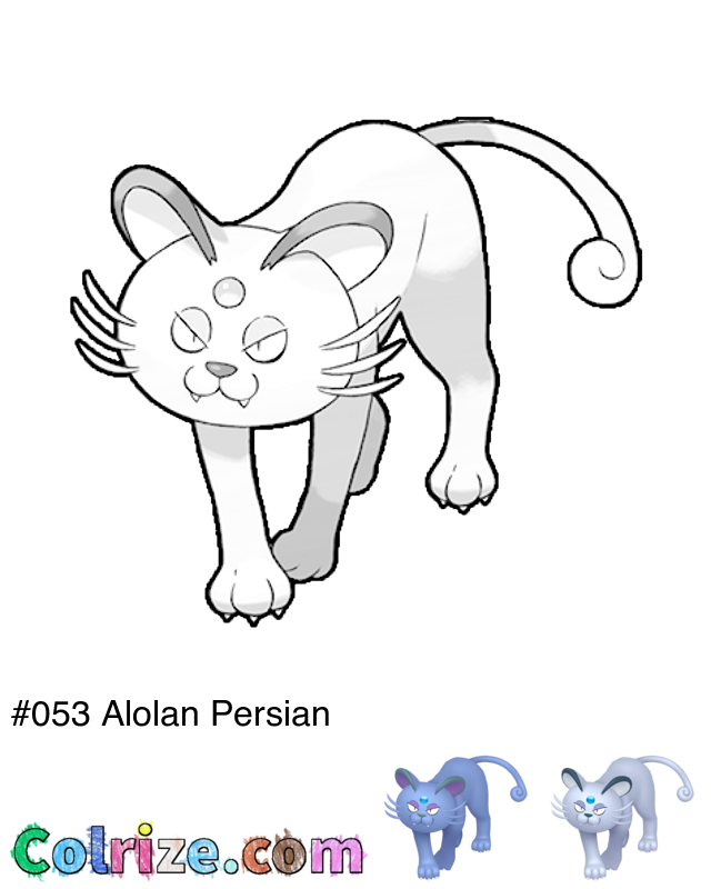 Pokemon Alolan Persian coloring page + Shiny Alolan Persian coloring page