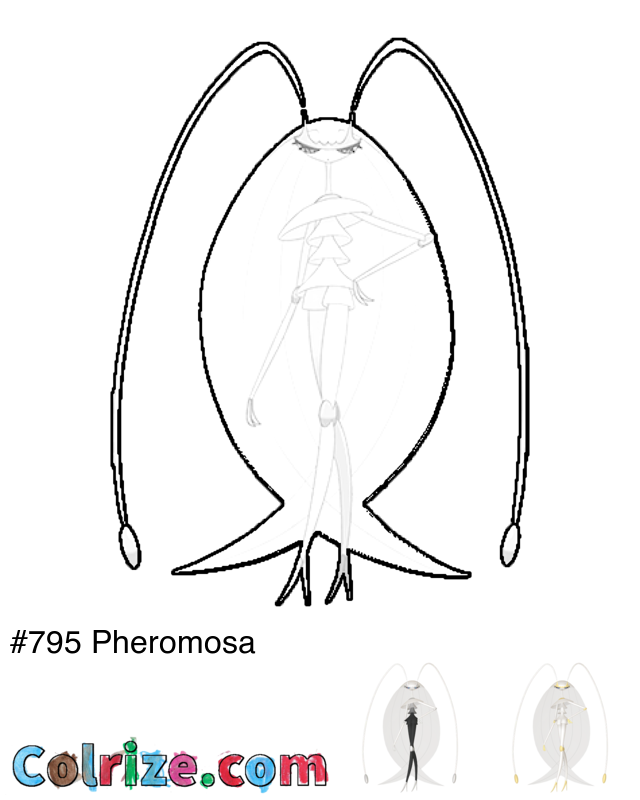 Pokemon Pheromosa coloring page + Shiny Pheromosa coloring page