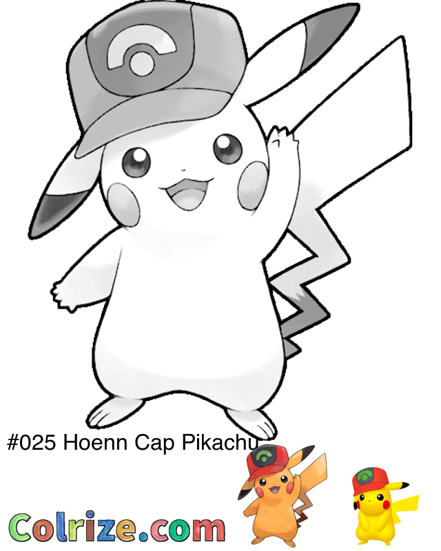 Pokemon Hoenn Cap Pikachu coloring page + Shiny Hoenn Cap Pikachu coloring page