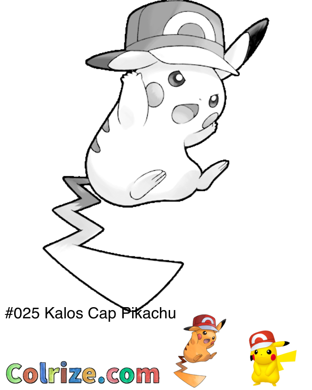 Pokemon Kalos Cap Pikachu coloring page + Shiny Kalos Cap Pikachu coloring page