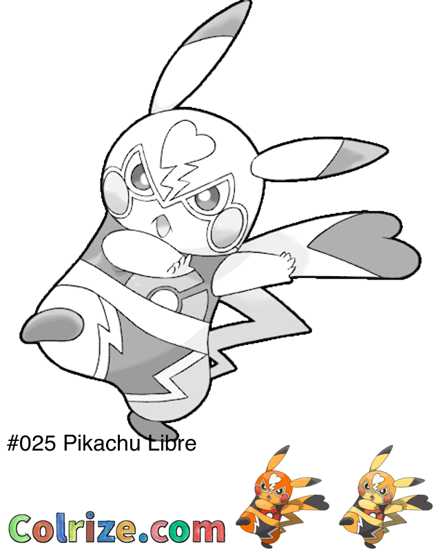 Pokemon Pikachu Libre coloring page + Shiny Pikachu Libre coloring page