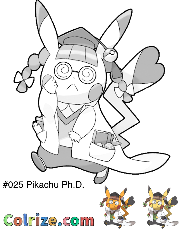 Pokemon Pikachu Ph.D. coloring page + Shiny Pikachu Ph.D. coloring page