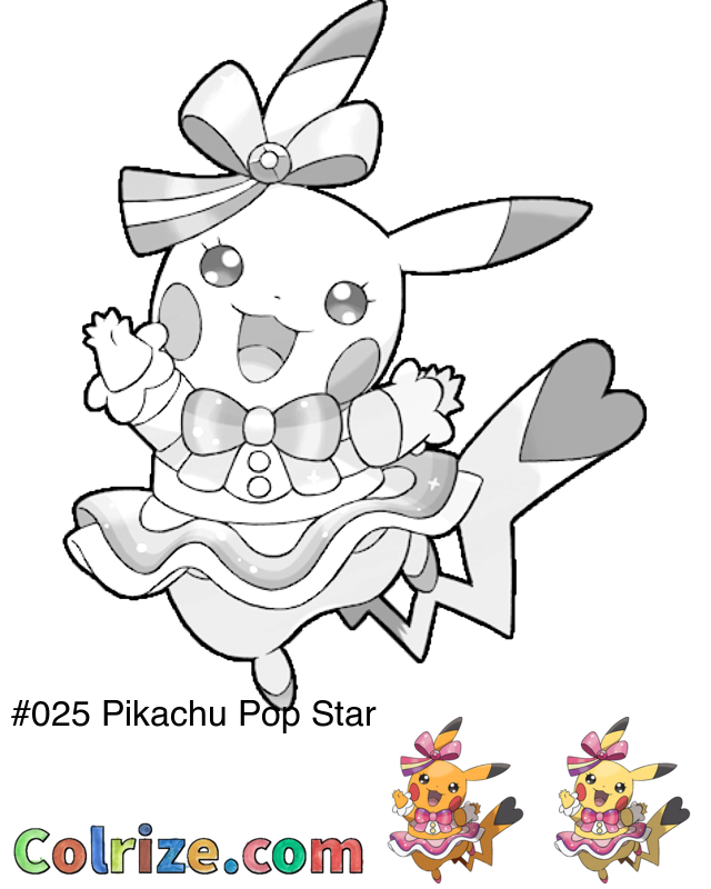 Pokemon Pikachu Pop Star coloring page + Shiny Pikachu Pop Star coloring page