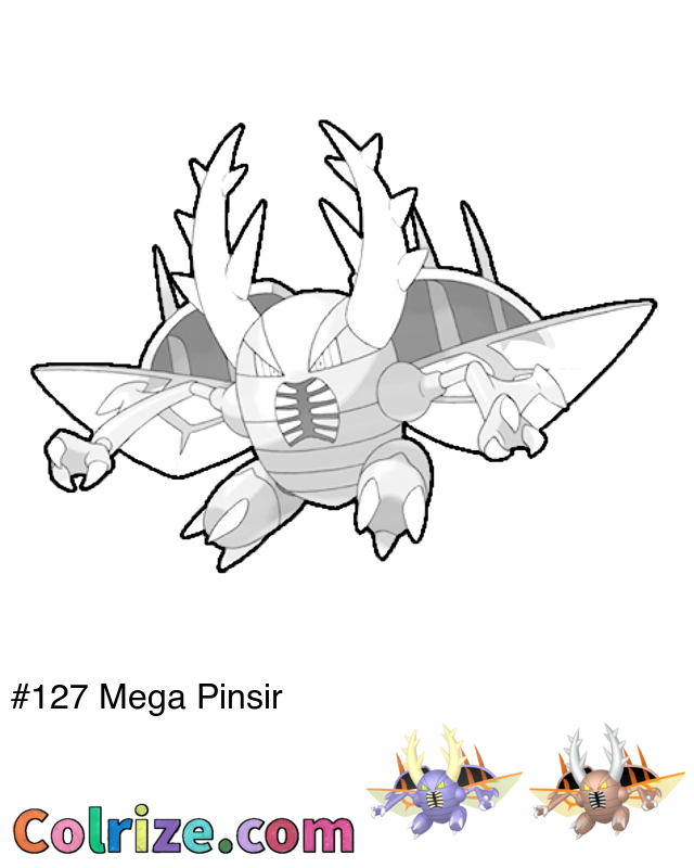 Pokemon Mega Pinsir coloring page + Shiny Mega Pinsir coloring page