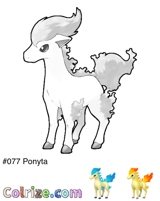 Pokemon Ponyta coloring page + Shiny Ponyta coloring page