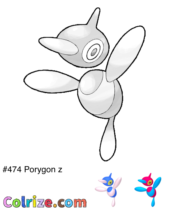 Pokemon Porygon z coloring page + Shiny Porygon z coloring page