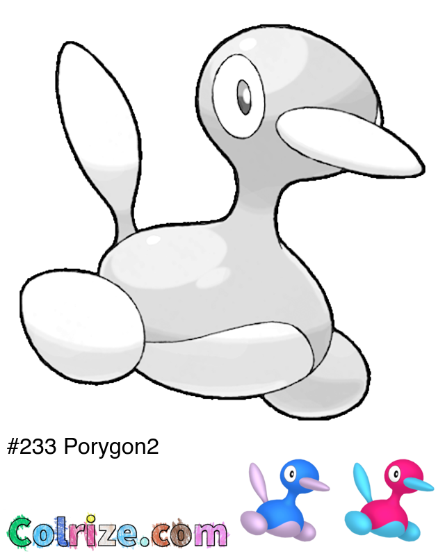 Pokemon Porygon2 coloring page + Shiny Porygon2 coloring page