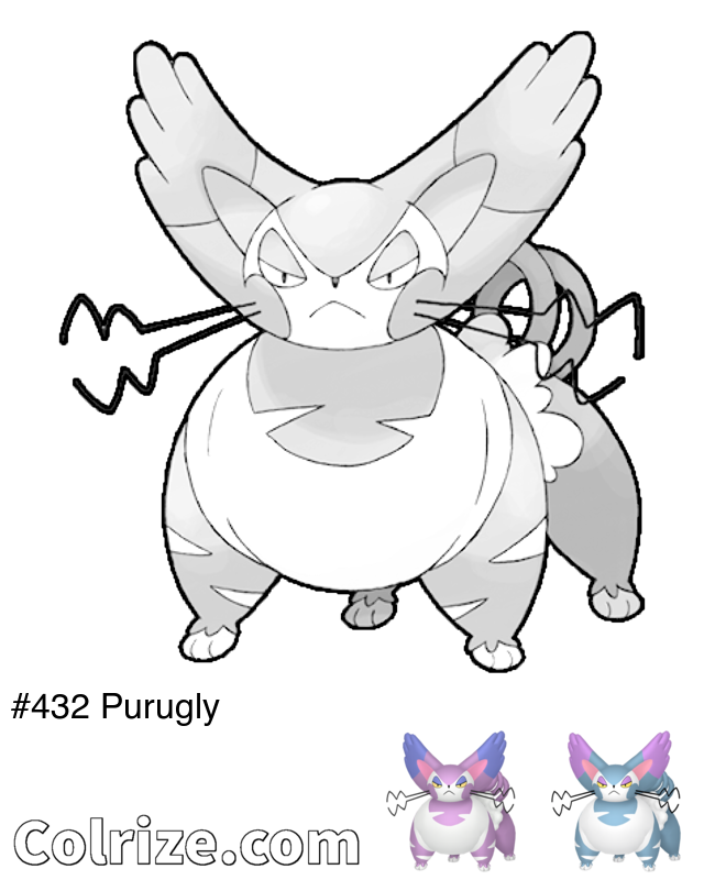 Pokemon Purugly coloring page + Shiny Purugly coloring page