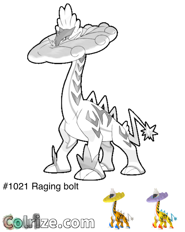 Pokemon Raging bolt coloring page + Shiny Raging bolt coloring page