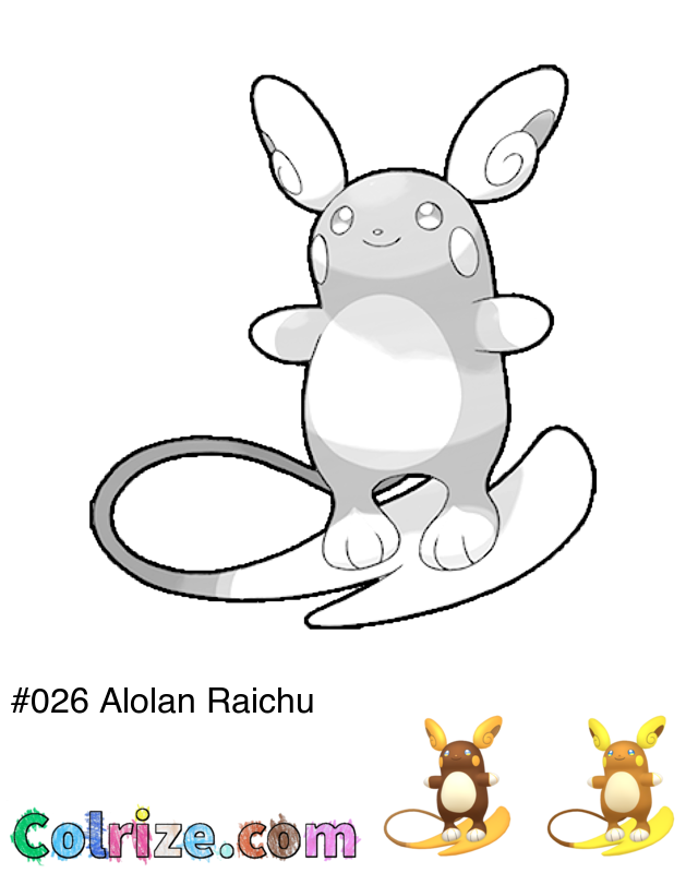 Pokemon Alolan Raichu coloring page + Shiny Alolan Raichu coloring page