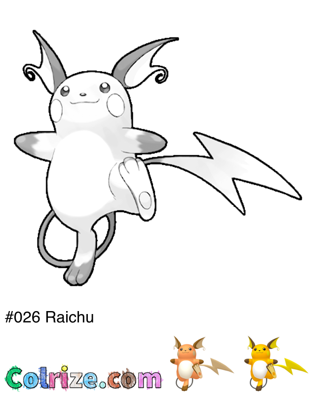 Pokemon Raichu coloring page + Shiny Raichu coloring page