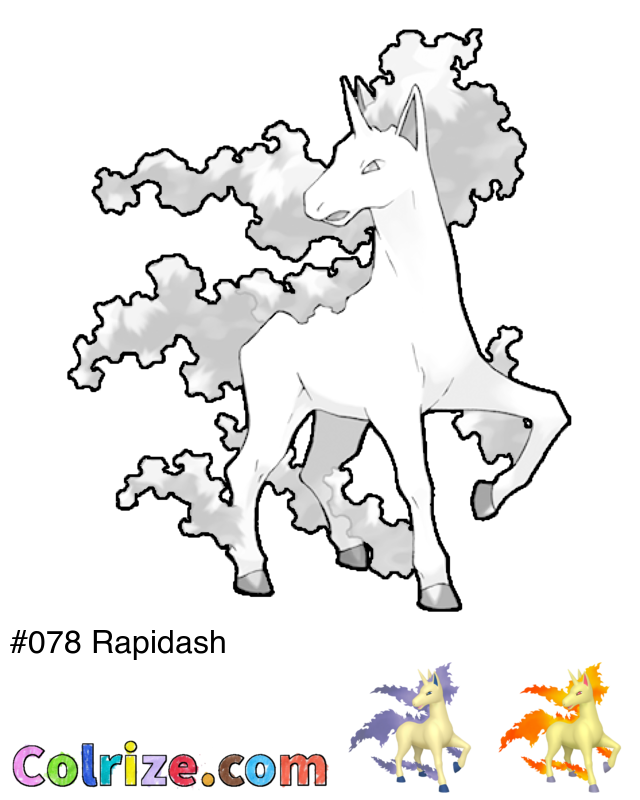 Pokemon Rapidash coloring page + Shiny Rapidash coloring page