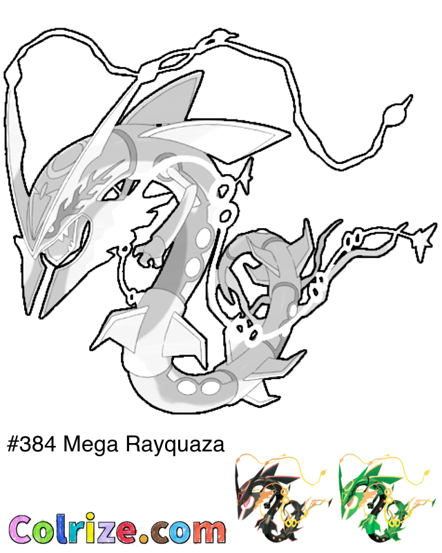 Pokemon Mega Rayquaza coloring page + Shiny Mega Rayquaza coloring page