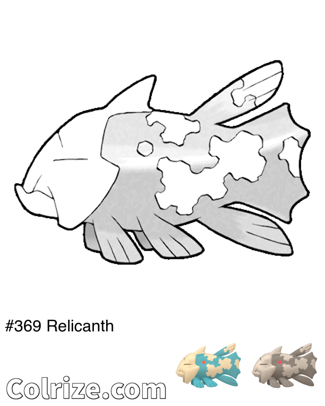 Pokemon Relicanth coloring page + Shiny Relicanth coloring page