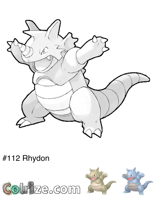 Pokemon Rhydon coloring page + Shiny Rhydon coloring page