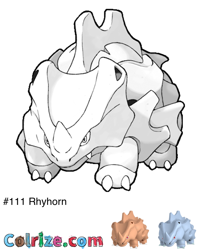Pokemon Rhyhorn coloring page + Shiny Rhyhorn coloring page