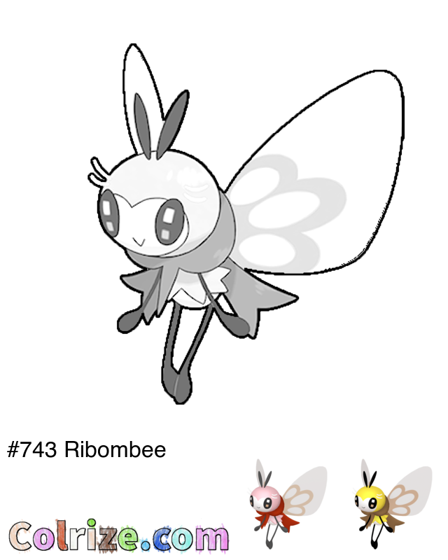 Pokemon Ribombee coloring page + Shiny Ribombee coloring page