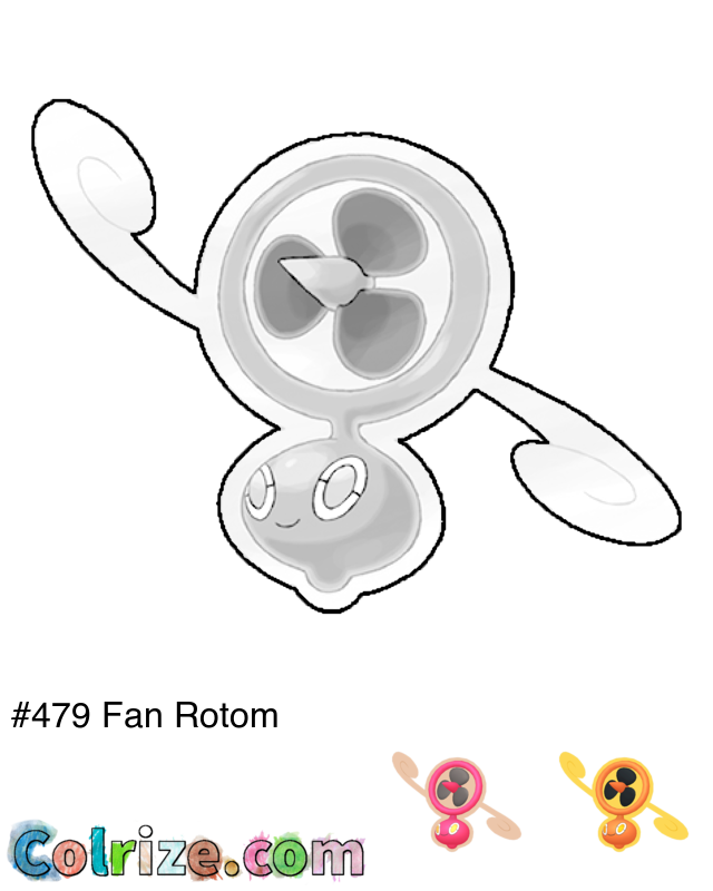Pokemon Fan Rotom coloring page + Shiny Fan Rotom coloring page