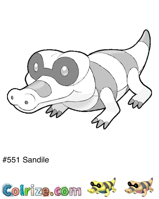 Pokemon Sandile coloring page + Shiny Sandile coloring page