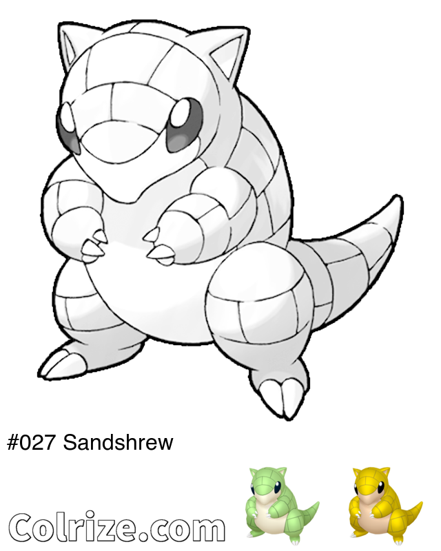 Pokemon Sandshrew coloring page + Shiny Sandshrew coloring page