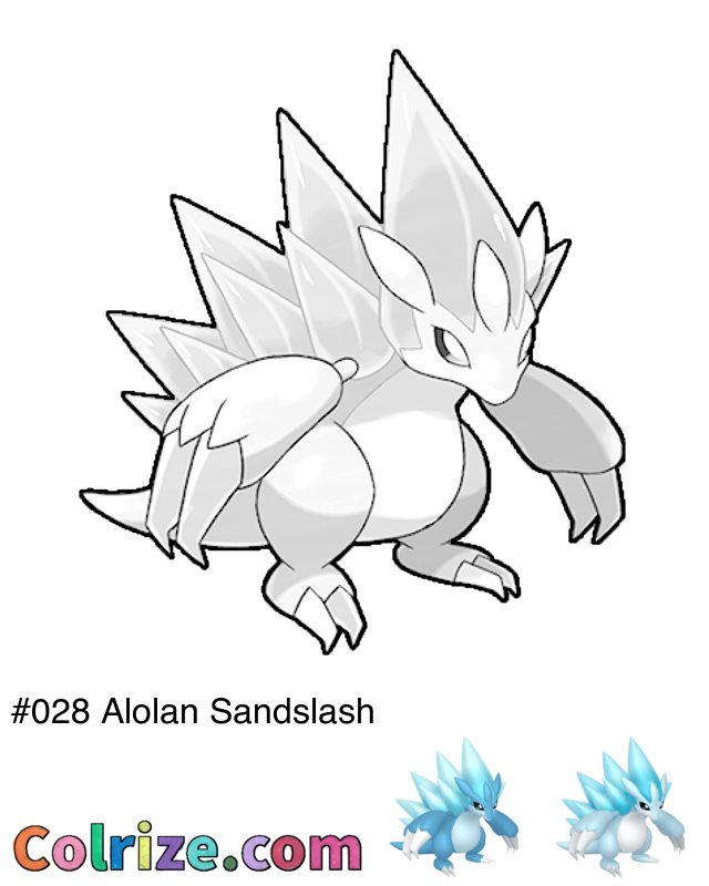 Pokemon Alolan Sandslash coloring page + Shiny Alolan Sandslash coloring page