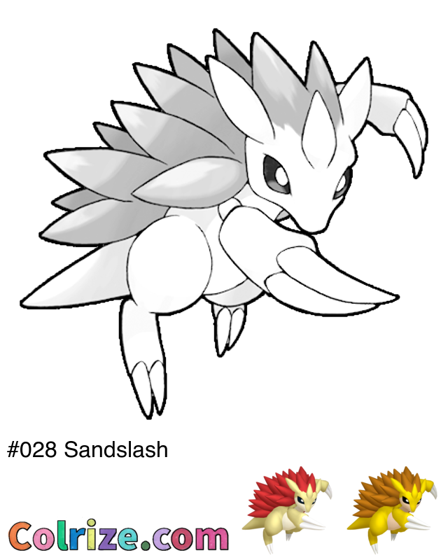 Pokemon Sandslash coloring page + Shiny Sandslash coloring page