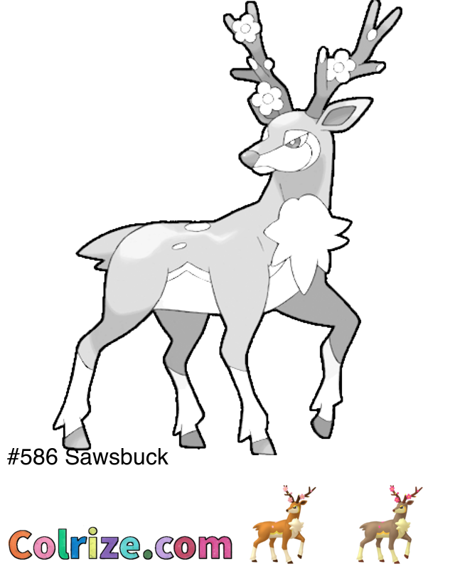 Pokemon Sawsbuck coloring page + Shiny Sawsbuck coloring page