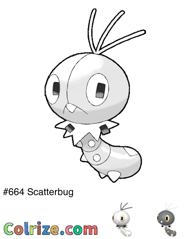 Pokemon Scatterbug coloring page + Shiny Scatterbug coloring page