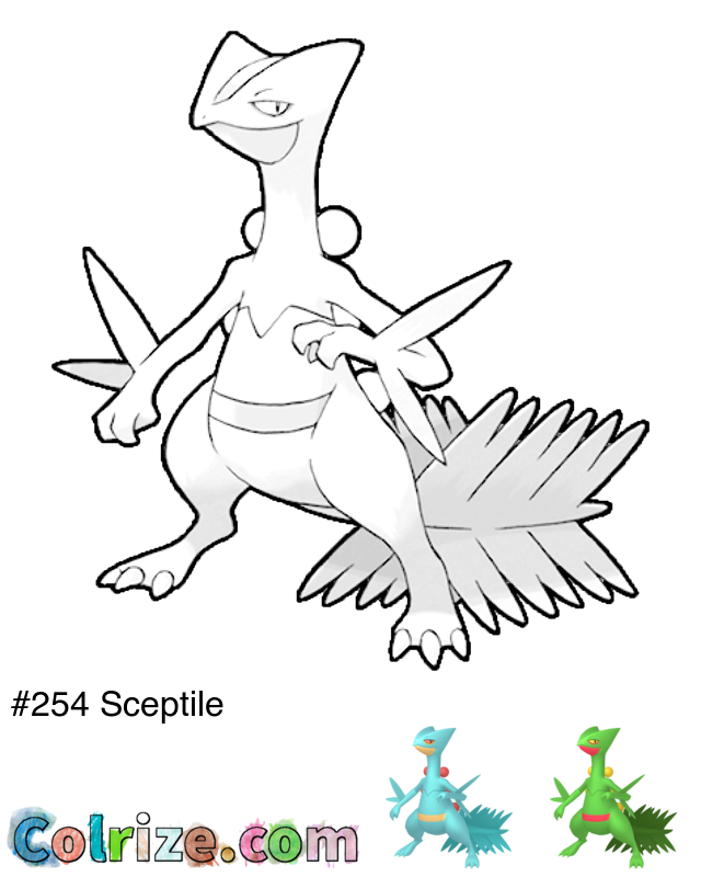 Pokemon Sceptile coloring page + Shiny Sceptile coloring page